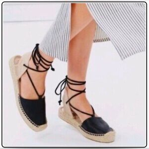 Soludos | Platform Leather Tie-Up/Gladiator Espadrille | Black